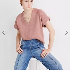 Ottoman Jacquard V-Neck Boxy Top / MEDIUM / FADED MAUVE- Madewell
